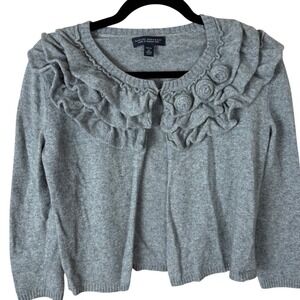 Banana Republic Petite Gray Wool Cashmere Blend Ruffle Collar Cardigan Sweater M